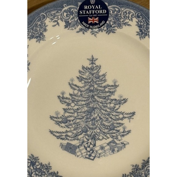 Set of 4 Royal Stafford Christmas Tree Blue Salad Plates/NWT - Picture 2 of 2